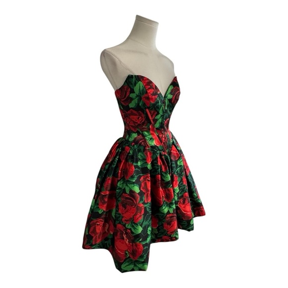SHERRI HILL Red Floral Dress Mini Strapless Prom Pageant Size 0 Roses Full XS - Picture 6 of 12